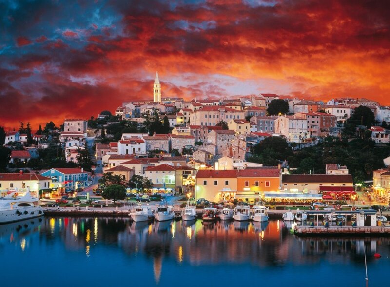 Coastal Town at Sunset — Red