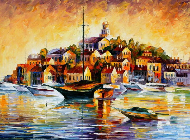 Coastal Town at Sunset — Yellow, Dramatic