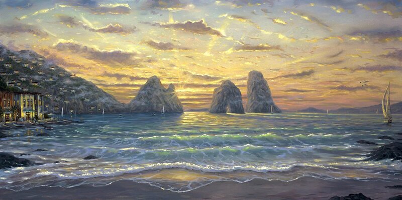 Coastal Town at Sunset — Yellow, Serene
