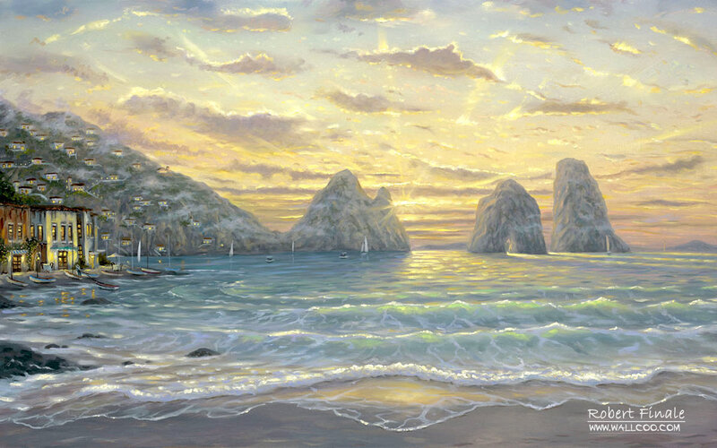 Coastal Town at Sunset — Yellow