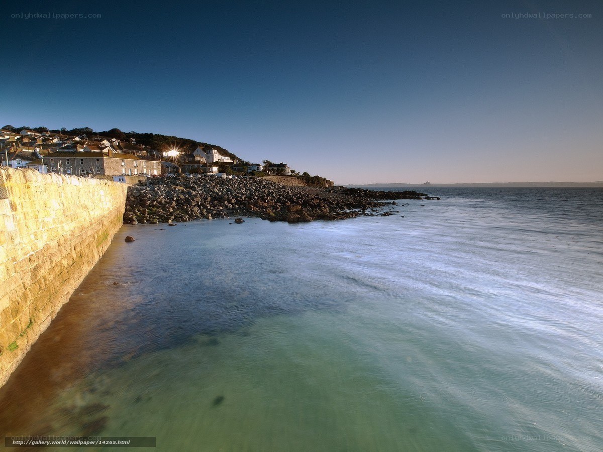 Coastal town at sunset