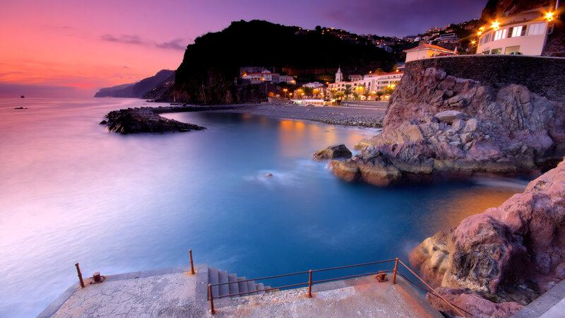 coastal town at twilight