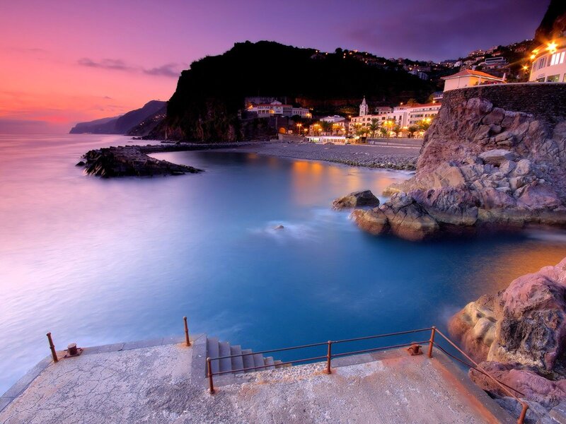 coastal town at twilight