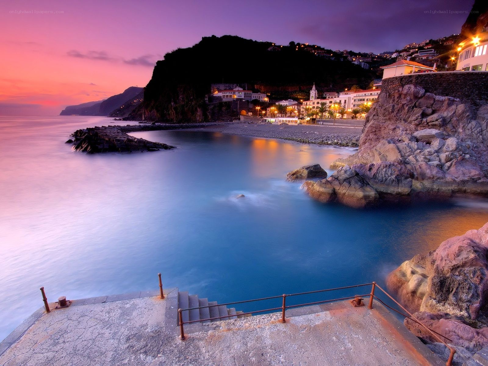 coastal town at twilight