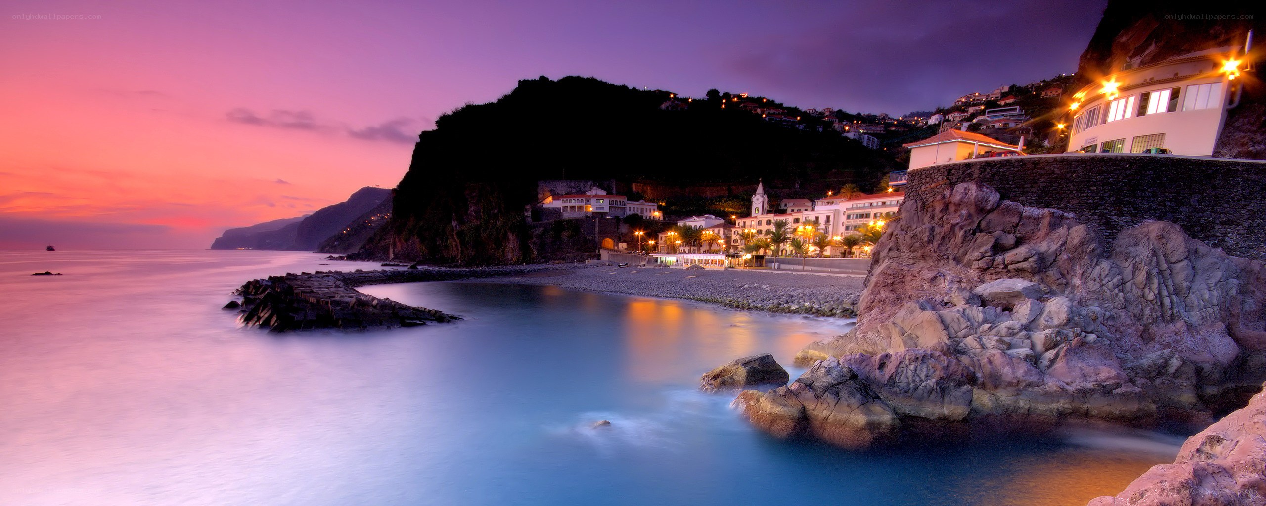 coastal town at twilight