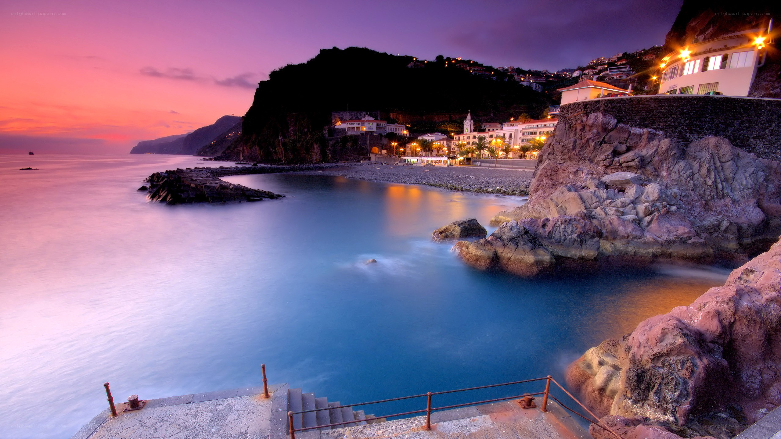 coastal town at twilight