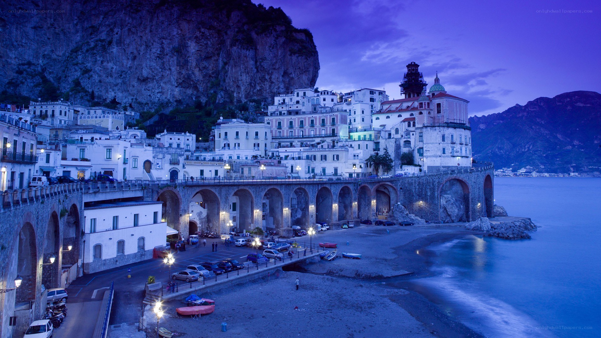 Coastal town at twilight