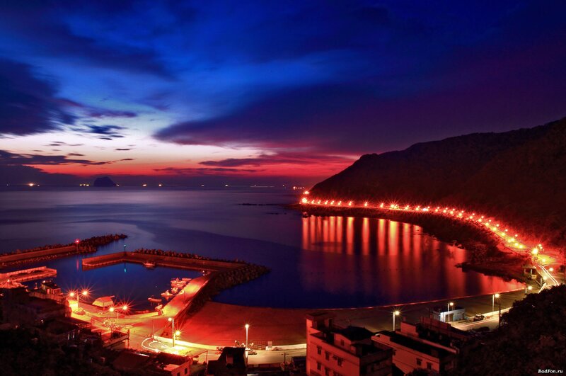 coastal town at twilight