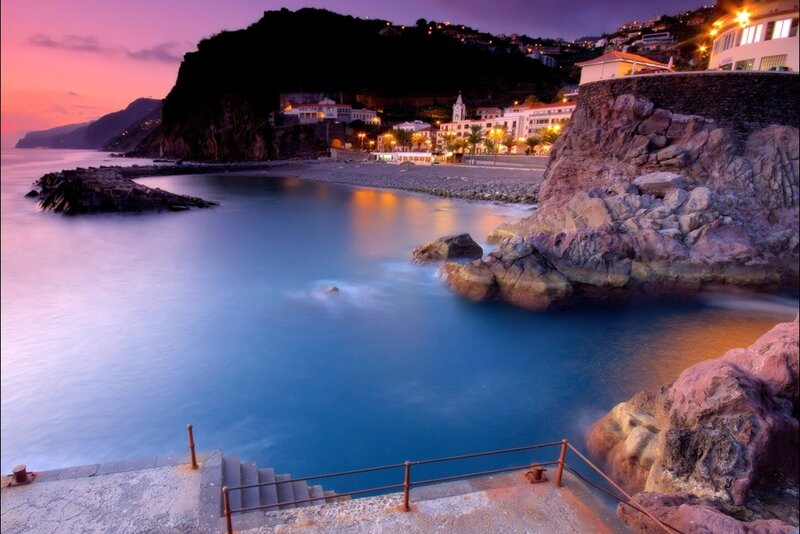 coastal town at twilight