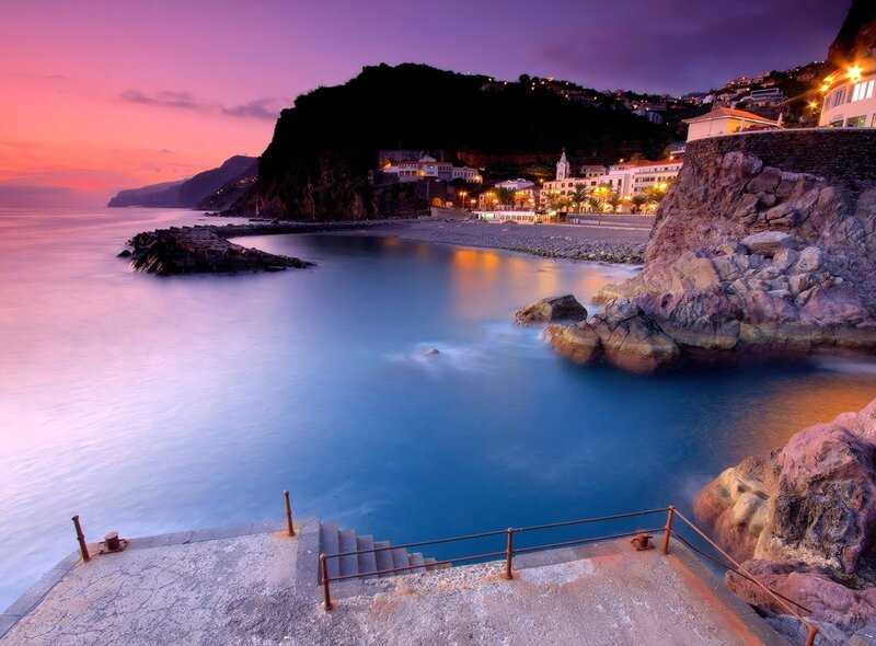 coastal town at twilight