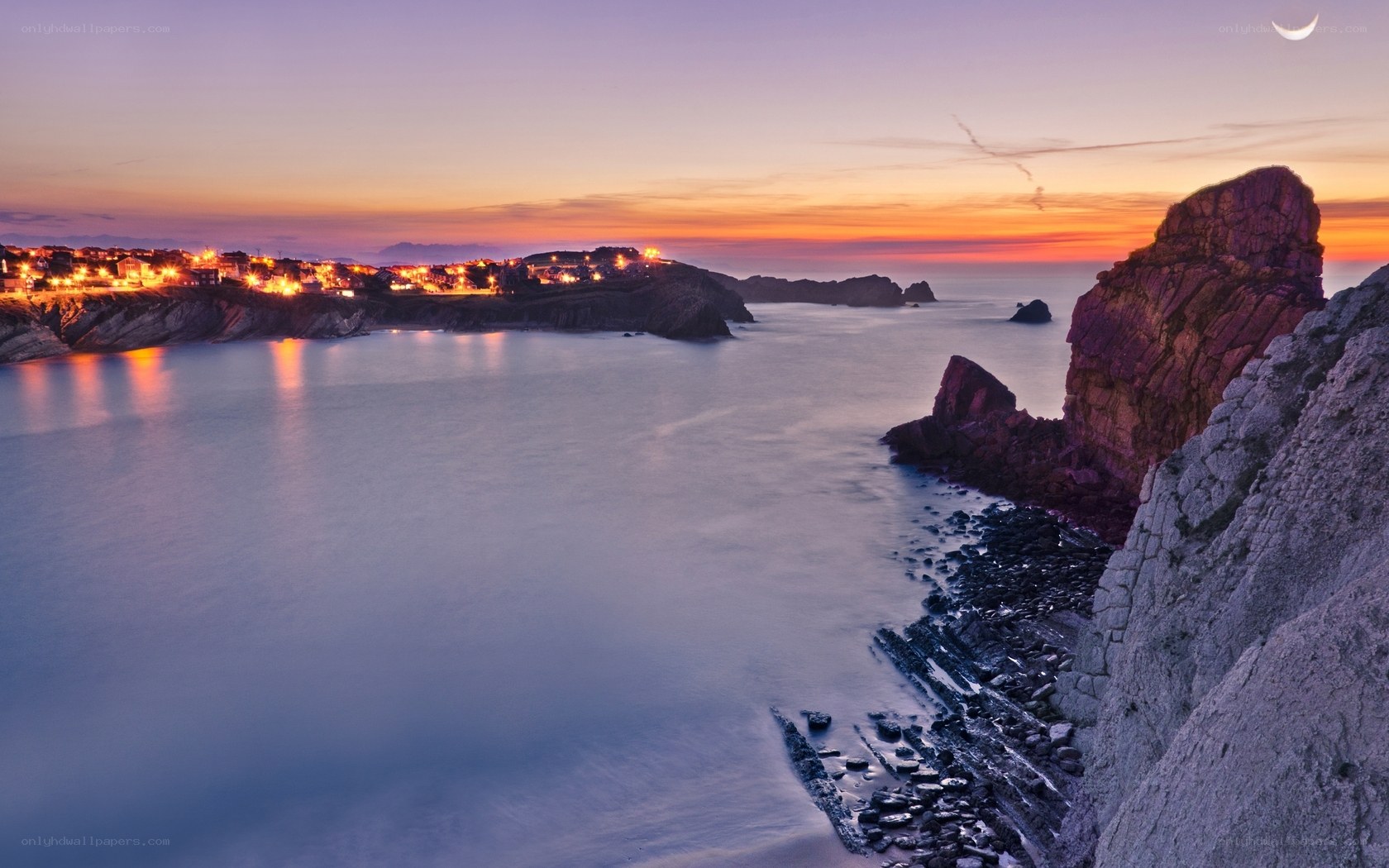 coastal town at twilight