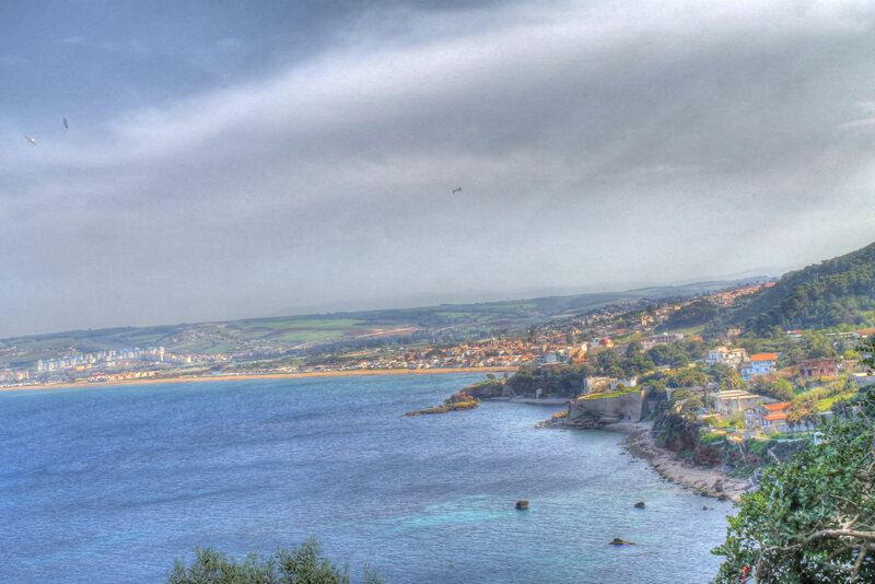 Coastal Town by Sea — Blue, Dramatic