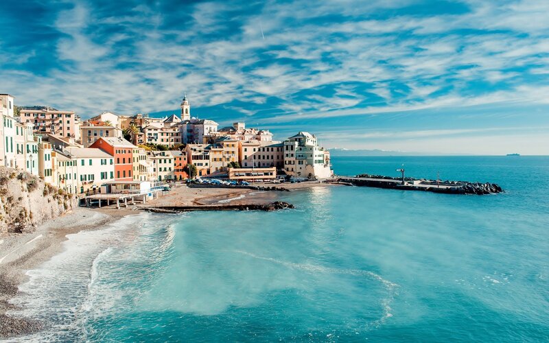 Coastal Town by Sea — Blue, Serene, Afternoon, Photograph
