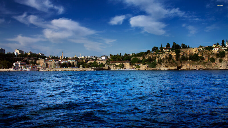 Coastal Town by Sea — Blue, Serene
