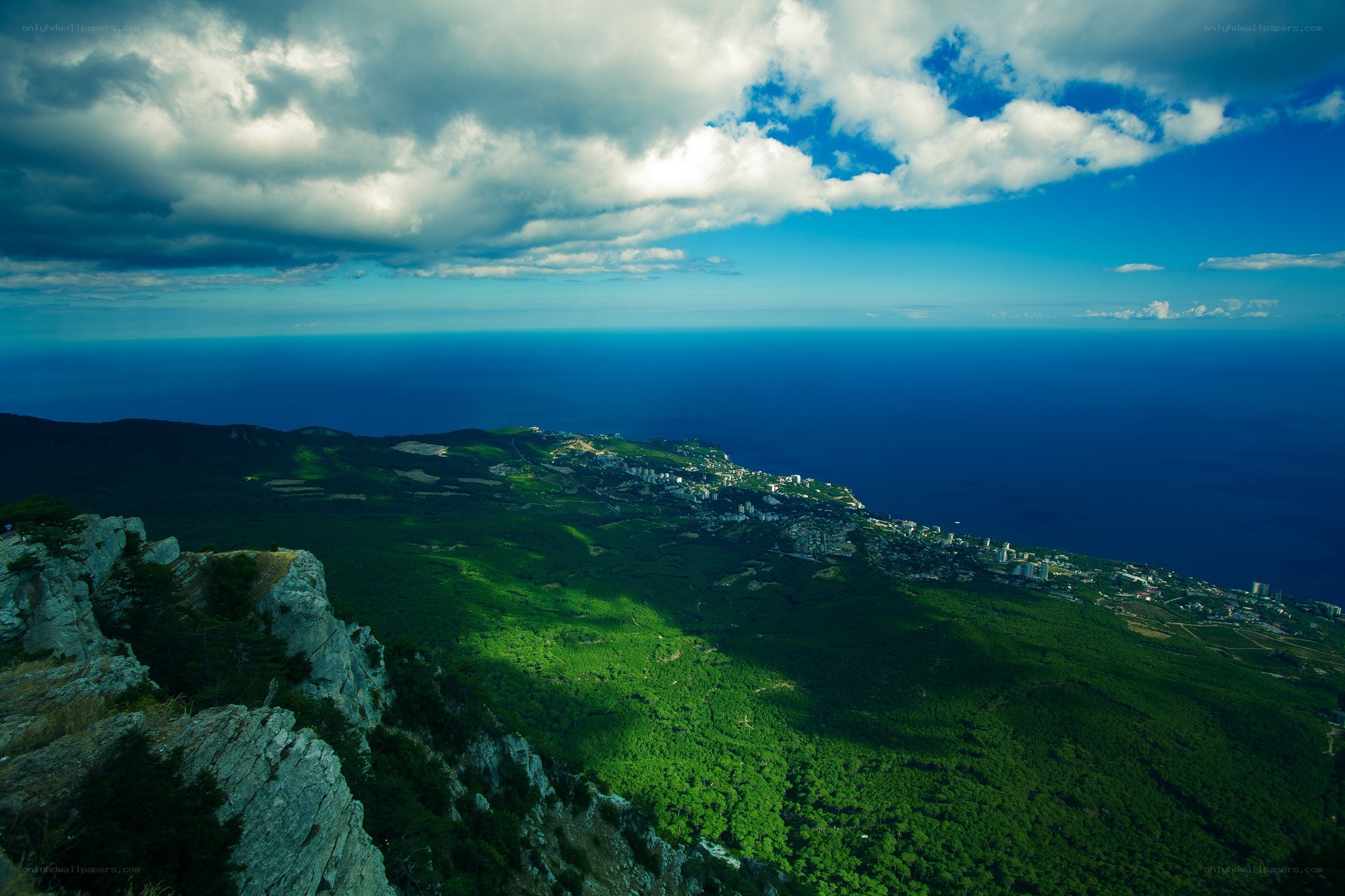 coastal town from mountain view