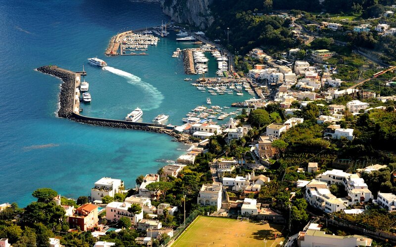 Coastal Town Harbor — Blue, Serene, Afternoon, Photograph, Boats