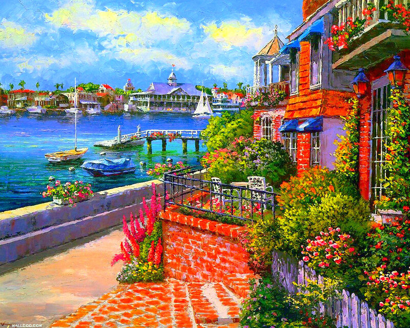 Coastal Town Harbor — Blue, Serene, Afternoon