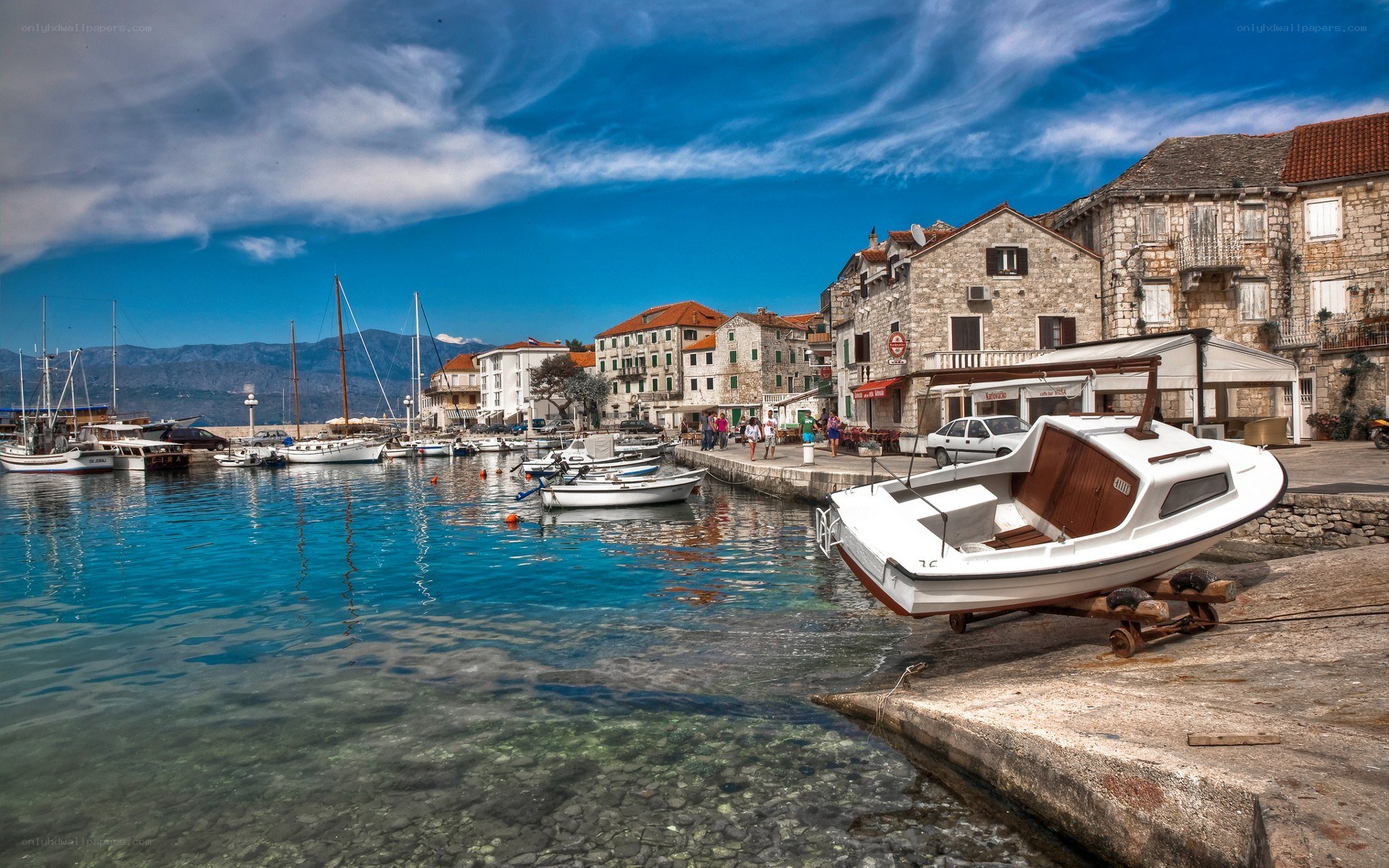 Coastal town harbor scene