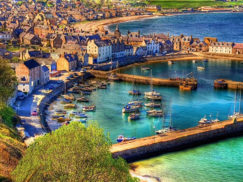 Coastal town harbor view