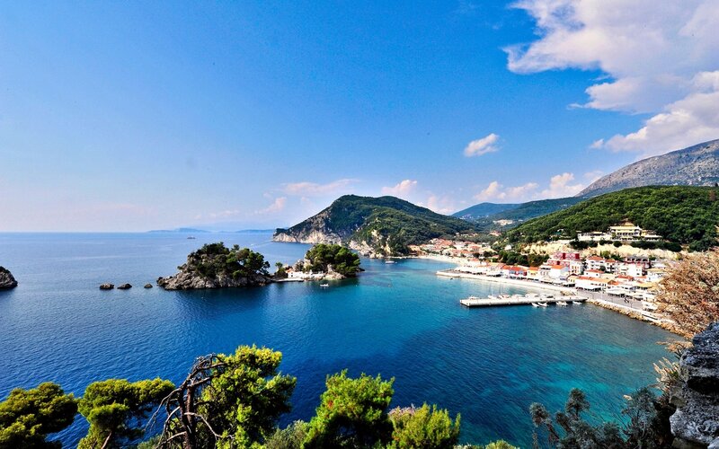 Coastal Town in Bay — Blue, Serene