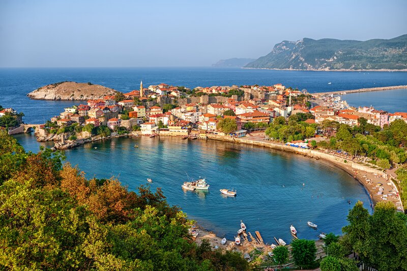 Coastal Town in Bay — Blue