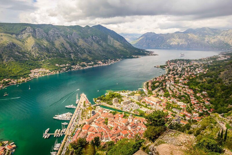 Coastal Town in Bay — Green, Dramatic