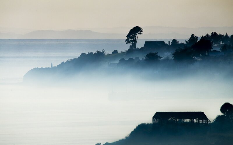 Coastal Town in Fog