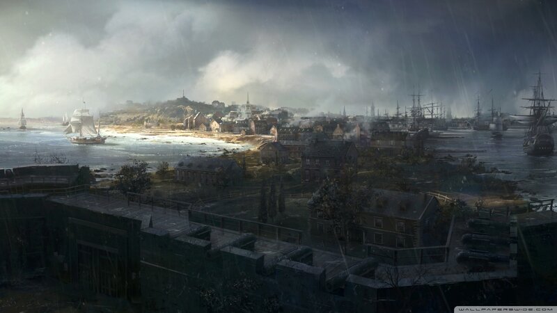 Coastal Town in Storm — Gray