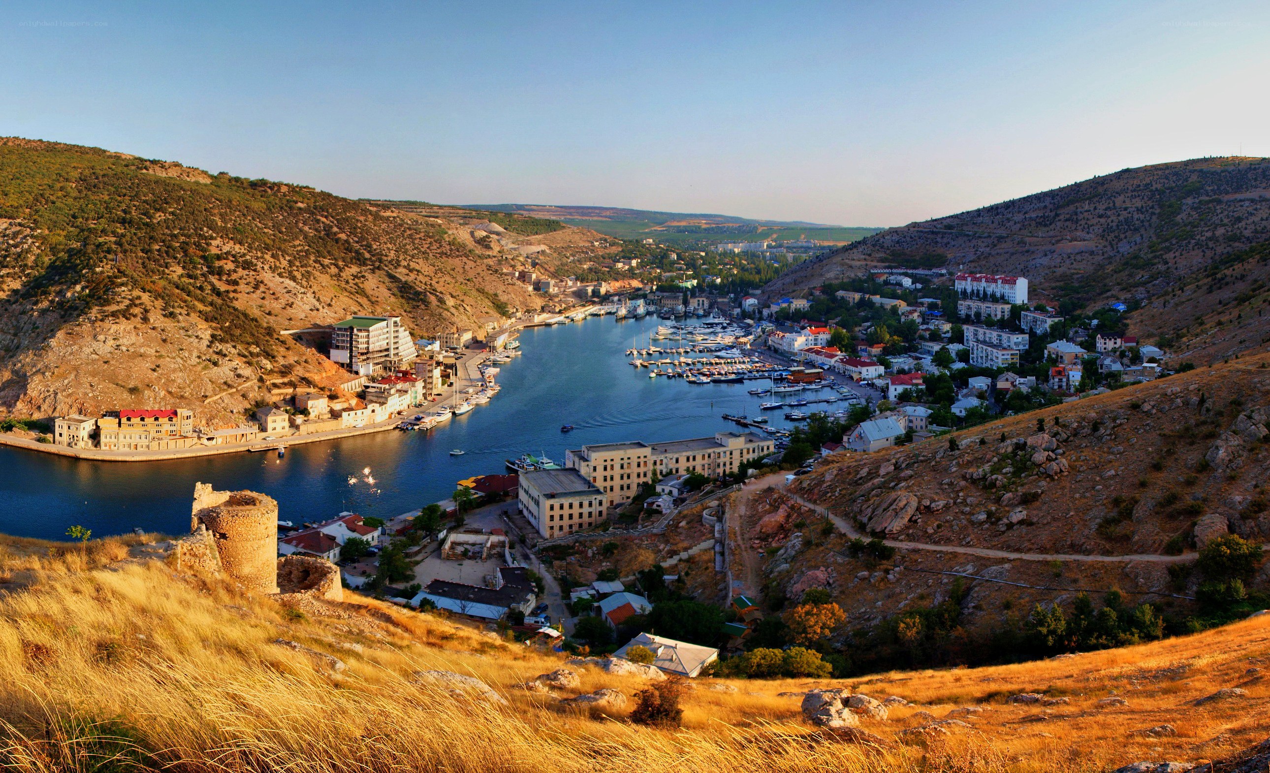 Coastal town nestled in a bay