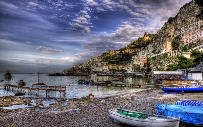Coastal town on a rocky cliff