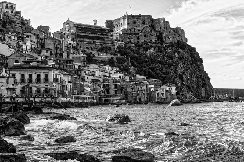 Coastal Town on Cliff — Black