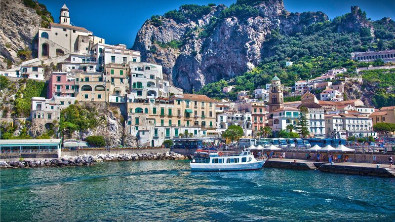Coastal Town on Cliff — Blue, Serene