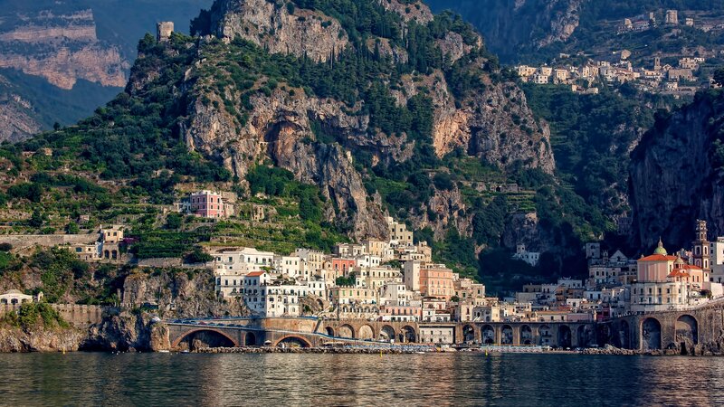 Coastal Town on Cliffs — Blue, Dramatic