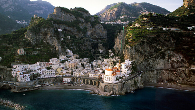 Coastal Town on Cliffs — Blue