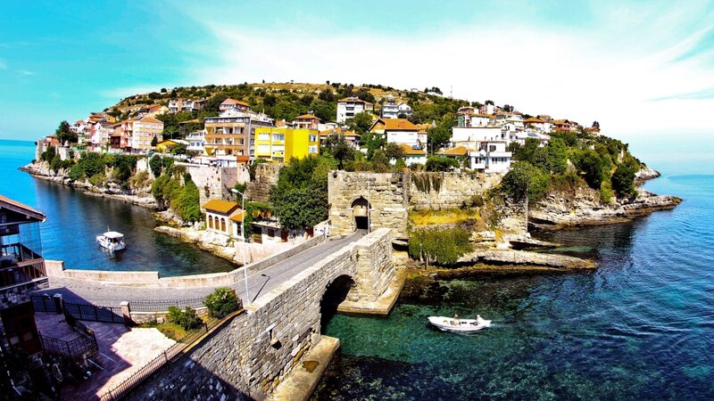 Coastal Town on Hill — Blue