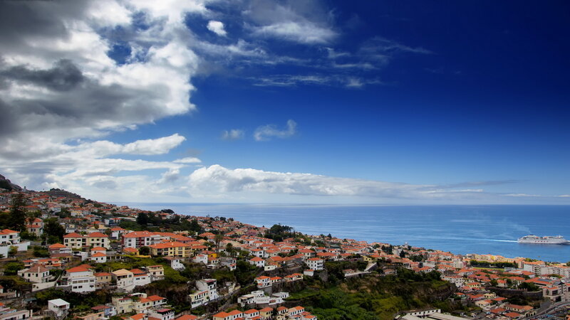 Coastal Town on Hillside — Blue, Dramatic