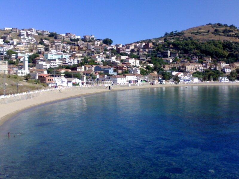 Coastal Town on Hillside — Blue, Serene, Afternoon, Photograph, Beach, Sea