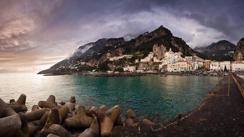Coastal Town on Mountainside