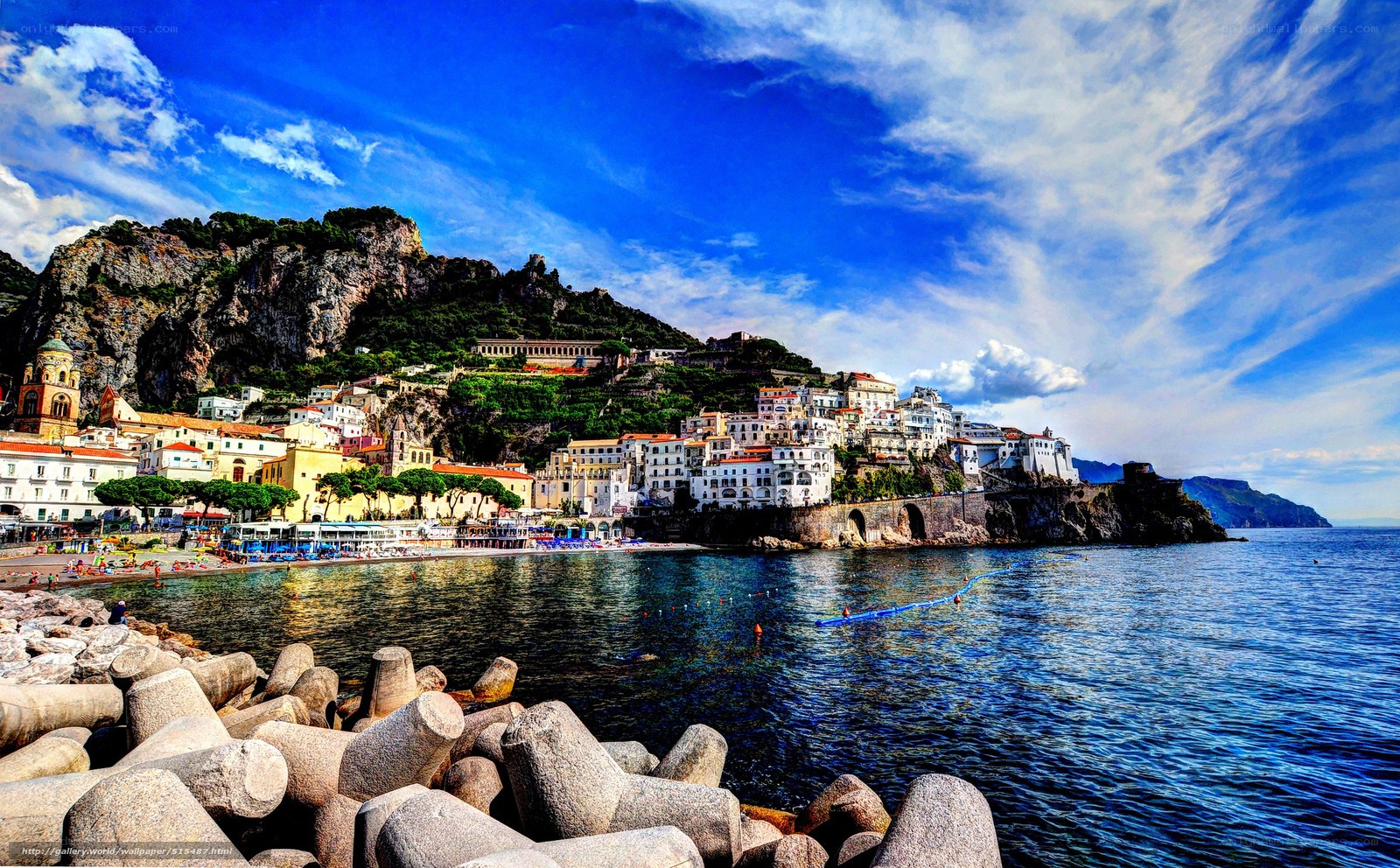 Coastal town on rocky hillside