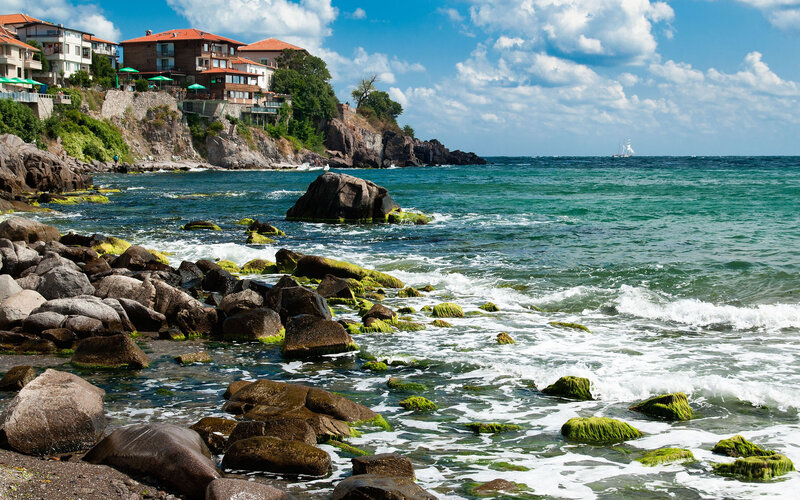 Coastal Town on Rocky Shore