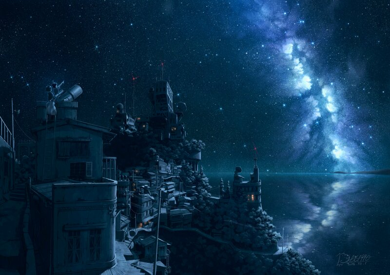 Coastal Town under Stars