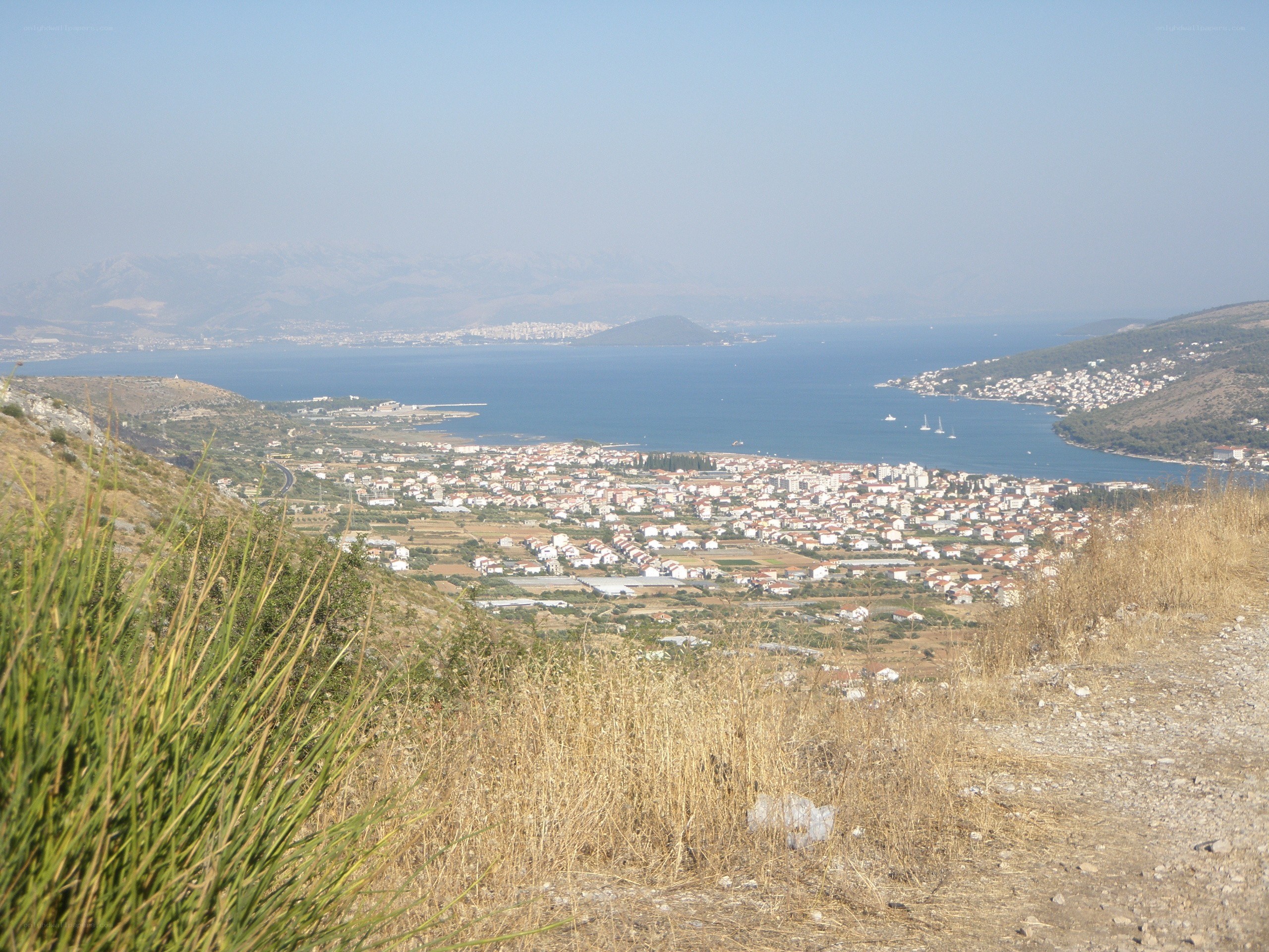 coastal town view from hill