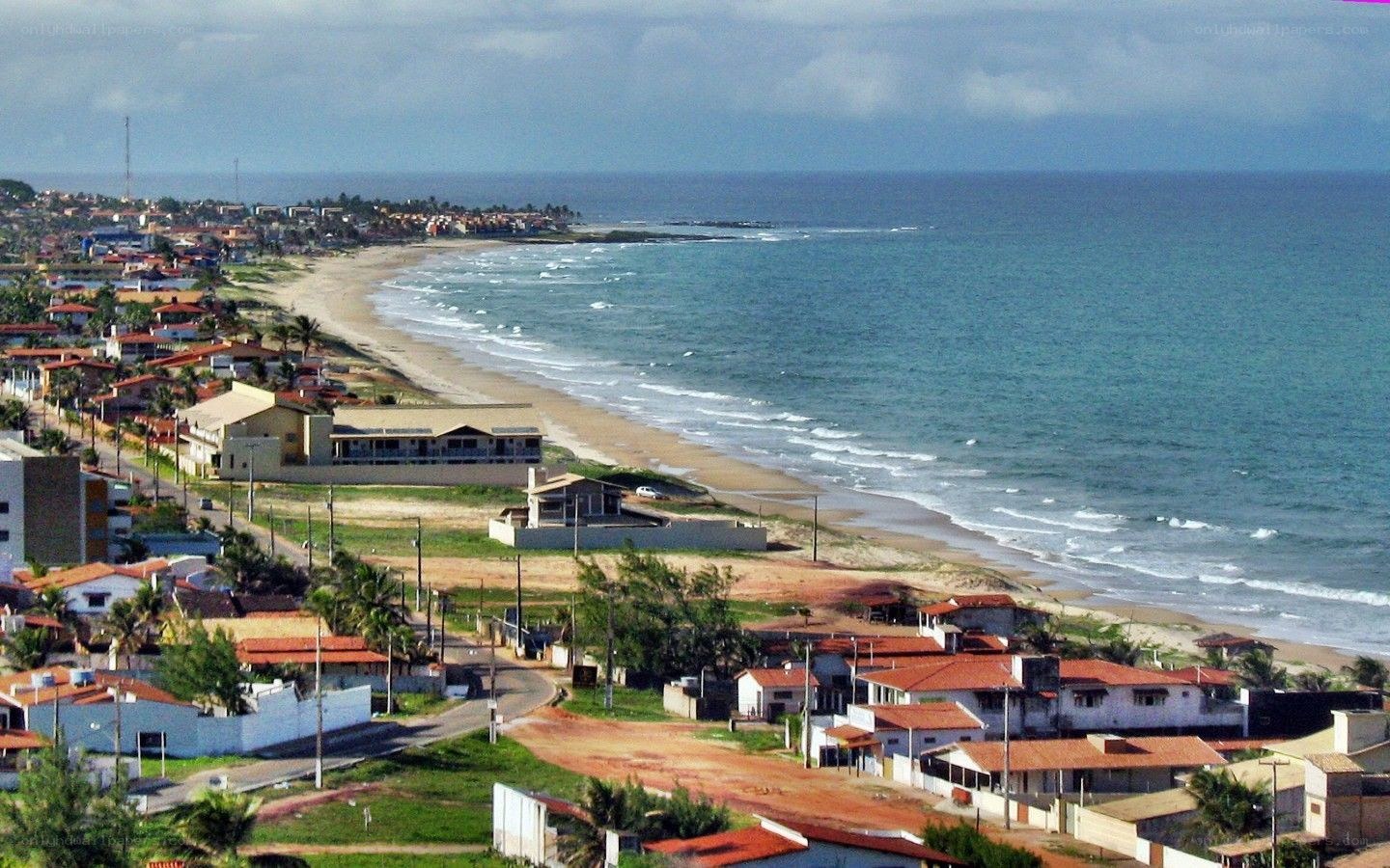 coastal town with beach and ocean