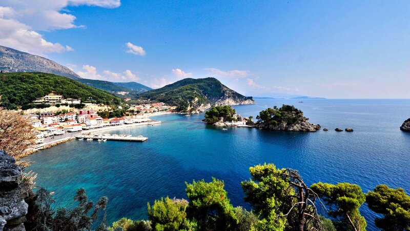 Coastal town with blue sea