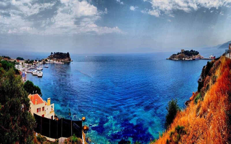 coastal town with blue sea