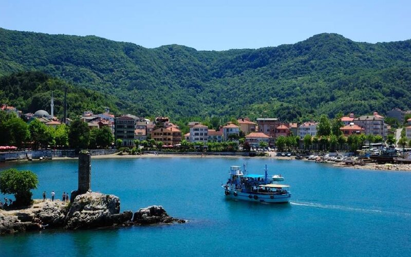 Coastal town with blue sea