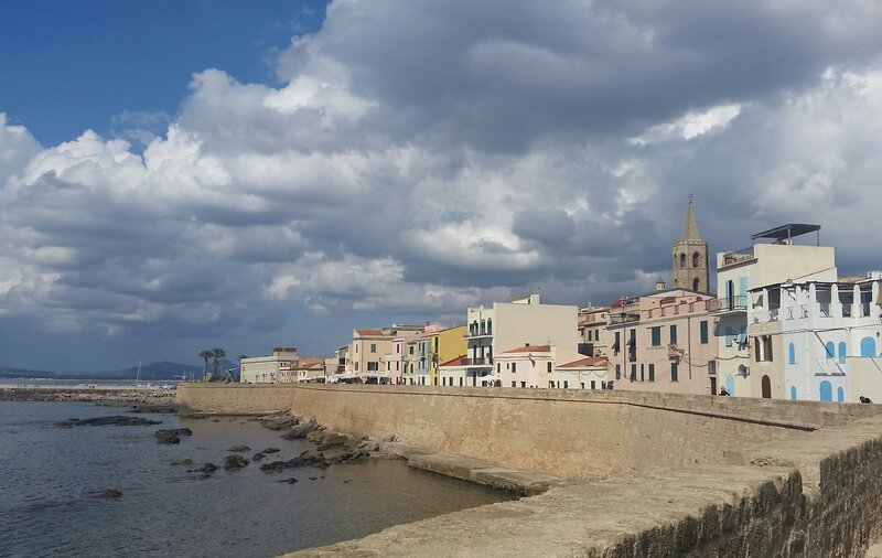 Coastal Town with Church — Blue, Dramatic