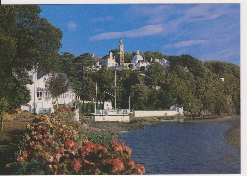 Coastal town with church tower