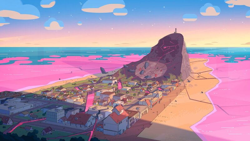 Coastal Town with Cliff