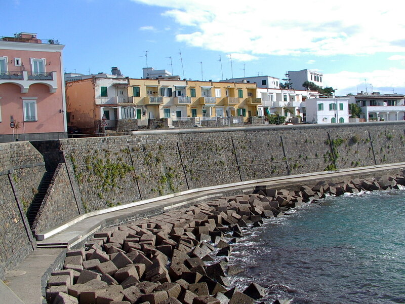 coastal town with colorful buildings